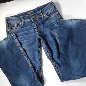 Silver Jeans Womens Suki 31 x 34 Denim Blue Jeans Mid Rise Bootcut Distressed